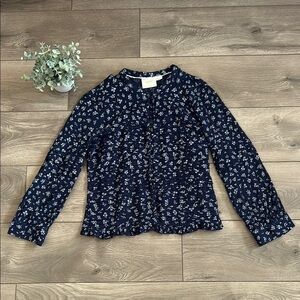 Maeve Anthropologie Floral Navy Blue Women's Long Sleeved Top Size Large P